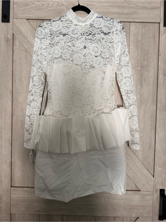 Club L London Dresses & Skirts - Club L London White Lace Long Sleeve Peplum Mini Dress
